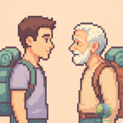 Un mochilero mayor ante un mochilero joven de la generación Z