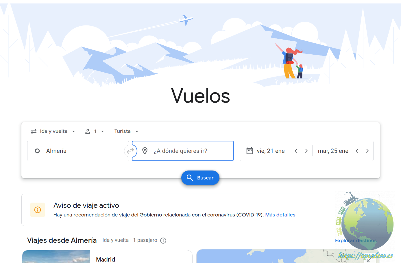 Captura de Google Flight Search