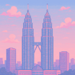 Tiempo de viajes Las torres petronas de Malasia en pixel art